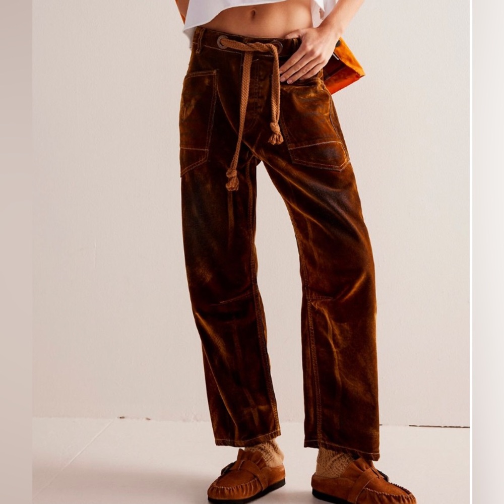 We The Free Moxie Flocked Pull-on Barrel Jeans, burnt rust, size 24